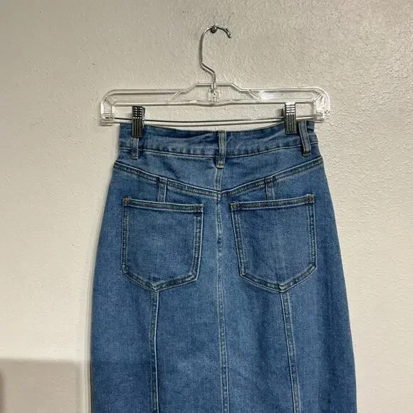 House of Harlow 1960 × Nicole Richie Denim Maxi Skirt Sz 2
